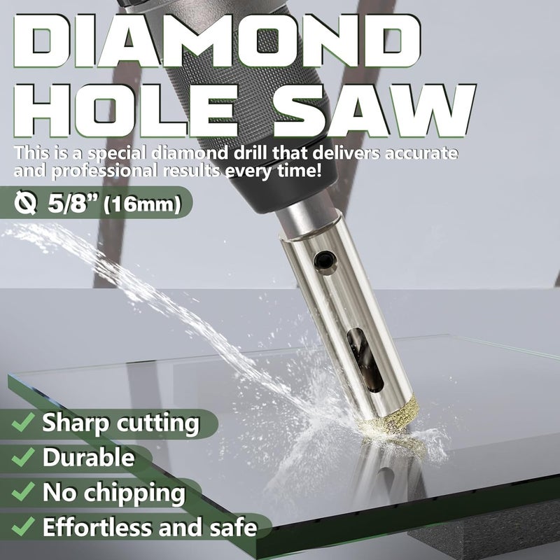 CSOOM 5/8"(16mm) Diamond Hole Saw with Center Drill Bit, One-Touch Positioning, Easy to Penetrate Hard Materials Such as Ceramic, Tile, Glass, Granite, Marble, etc. - Image 3